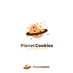Planet cookies logo with bitten cookies and planet ring icon symbol illustration
