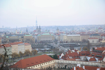 Fototapeta na wymiar Panoramic view of old Prague in winter