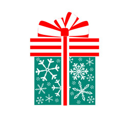 Gift object. A box with a bow and snowflakes. Vector illustration