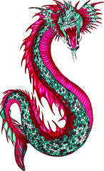 sea serpent green pink vector illustration