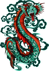 sea serpent green orange vector illustration