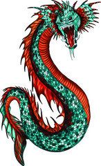 sea serpent green orange vector illustration