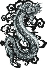 sea serpent green pink vector illustration