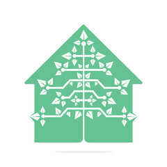 Home Digital Christmas tree logo. Technical Triangle Tree Vector Template Design.