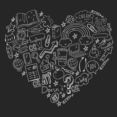 Concept of learning English. Online language courses. E-learning. Pattern with vector icons.