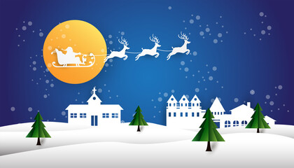 Naklejka premium merry christmas, snow in the sky, paper art style, vector design.