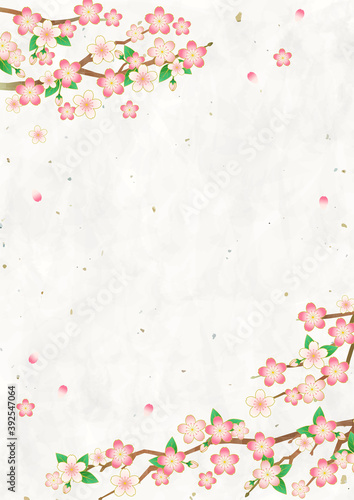 満開の桜と和紙の背景素材 ベクターイラストフレーム 縦 Wall Mural Ricorico 満開の桜と和紙の背景素材 ベクターイラストフレーム 縦 Wall Mural Ricorico