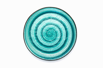 turquoise empty ceramic plate top view isolated on white background