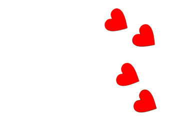 wooden ornaments red hearts isolated on white background