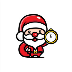 cute santa claus character holding clock