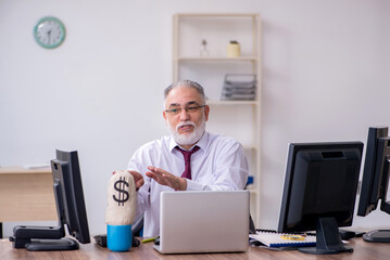 Old male boss sitting at desktop in the office