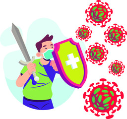 Person-fighting-virus-illustrated. Vector illustration EPS 10.