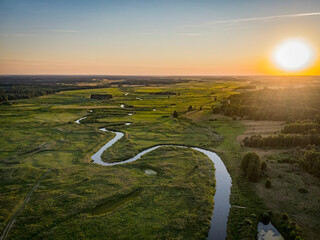 sunset over the Narew river in Poland, Podlasie Polska