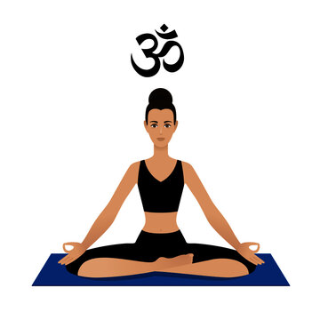 Vata dosha (or ectomorph) ayurvedic physical constitution of human body type. Editable vector illustration of a woman in asana padmasana (yoga pose) on a white background for Yoga, Ayurveda, Reiki