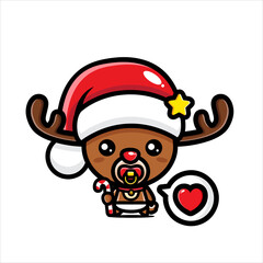 cute baby reindeer character wearing santa costume