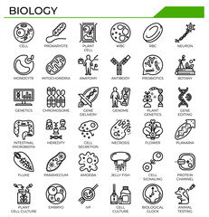 Biology and science outline icon set.