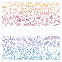 Feminism vector pattern. Fight for women rights. Hand lettering quotes.