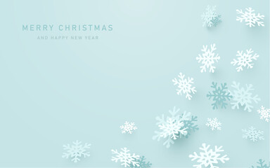 Naklejka na ściany i meble Modern abstract Christmas snowflakes on pastel blue background. Vector illustration