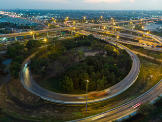 Top aerial view highway interchange of a city building