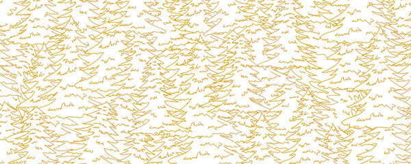 Abstract pattern from Christmas trees. Handdrawed outline of firs. New year's poster, headers for website. Vector illustration.