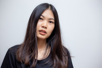 Fototapeta premium Portrait of asian woman teen girl beautiful cheerful enjoying with long black hair and clean skin