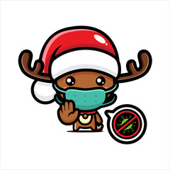 cute santa reindeer character wearing a mask against the virus