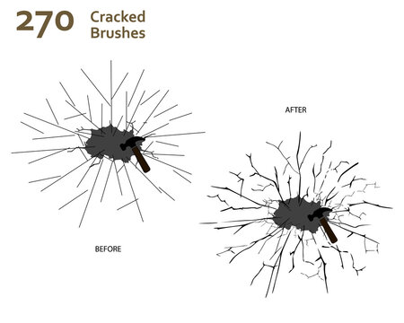 Set of 270 unique crack art brushes with different curvature for tree branch, roots, dry land, cracked wall, glass fraction, wood skin, punch effect, lightning. Created using AI CS6.