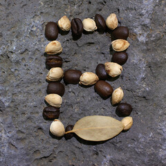 Formation of alphabet  with various materials