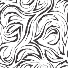 Black uneven smooth lines and corners isolated on white vector seamless pattern.Abstract texture for decoration or background.