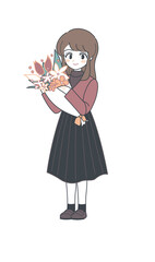 花束を持つ笑顔のおねえさん・ベクター