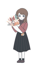 花束を持つ泣き顔のおねえさん・ベクター