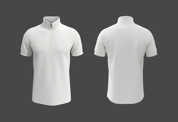 Tracktop polo shirt mockup with half zip, front and back views, tee design presentation for print, 3d rendering, 3d illustration