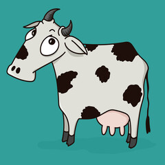 A happy cartoon Cow. Comic farm animal character. Vector Illustration