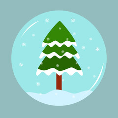 Christmas tree cover with snow in snow globe