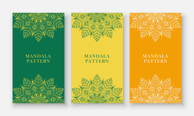 Fototapeta na wymiar Luxury mandala set with floral background pattern. Abstract geometric mandala round ornament. Mandala template for invitation, wedding, cover, brochure, flyer, banner, poster.