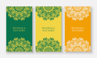 Luxury mandala set with floral background pattern. Abstract geometric mandala round ornament. Mandala template for invitation, wedding, cover, brochure, flyer, banner, poster.