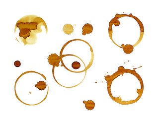 Set of coffee stains isolated on white background (Used real coffee)