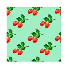 seamless pattern of rosehip berries on twigs on a light background, packaging, textiles