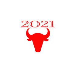 New year’s 2021 Chinese new year 2021 year of the ox. New year symbol 2021 logo. Chinese horoscope metal ox with. year of the ox. Red bull silhouette illustration isolated flat vector 