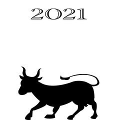 New year’s 2021 Chinese new year 2021 year of the ox. New year symbol 2021 logo. Chinese horoscope metal ox with. year of the ox. Black bull silhouette illustration isolated flat on white Background.