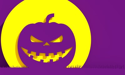 Doodle pumpkin silhouette for Halloween. Landscape with sunrise. 3D rendering