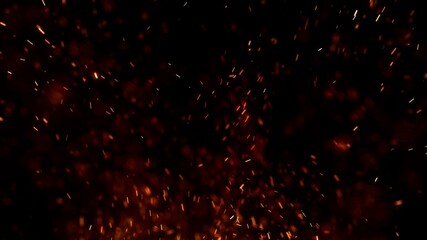 Realistic Burning fire sparks and embers with illuminating light effects on a dark background.4k High quality, 3D render
