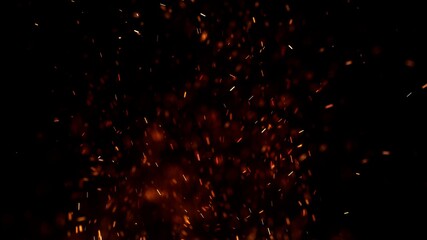 Realistic Burning fire sparks and embers with illuminating light effects on a dark background.4k High quality, 3D render © Aldrick