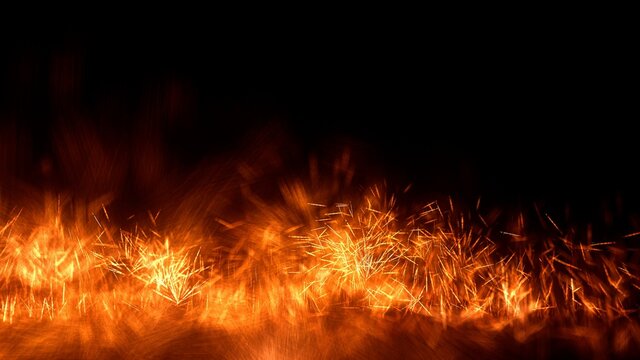 Fireworks Background, Realistic 3D animation of sparkler burning on ground on dark background, fireworks sparks, 4K High Quality, 3D render