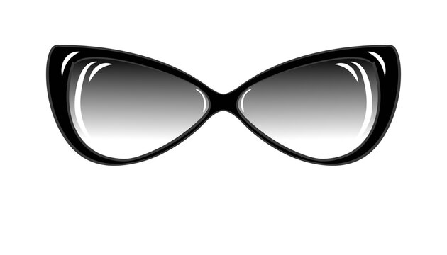 Fashion Sunglasses on White Background Isolated. Sketch of Fantasy Glasses with Dark Lenses. Vector Illustration. Vintage Accessories. Retro Style Design. Freehand Drawing of a Cat Eye Sunglasses.
