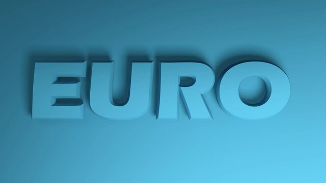 The blue write EURO passes on blue background from right to left - 3D rendering video clip animation