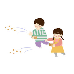 豆まきする子供
