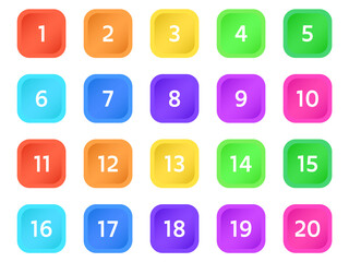 Colorful number icon set. Vector illustration. 1 to 20.