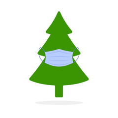 Christmas tree with a medical mask. Vector illustration.