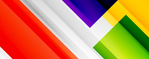 Geometric abstract backgrounds with shadow lines, modern forms, rectangles, squares and fluid gradients. Bright colorful stripes cool backdrops